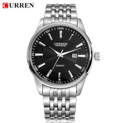 CURREN 8052 Analog Stainless Steel Watch for Men - Silver & Black