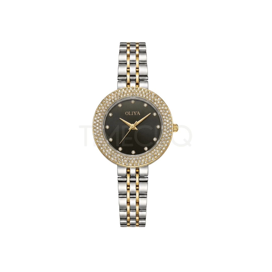 Oliya 6802 Dual Tone Ladies Watch-Black Dial