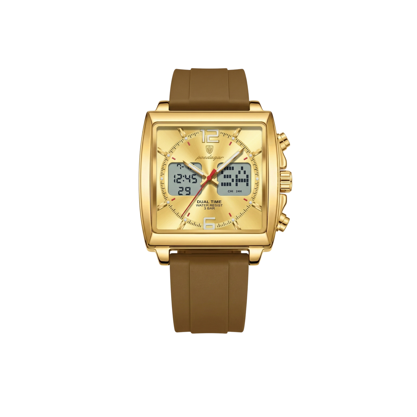 Poedagar E109 Waterproof Luminous Multifunctional Chronograph Alarm Silicone Strap Gold Dial Men