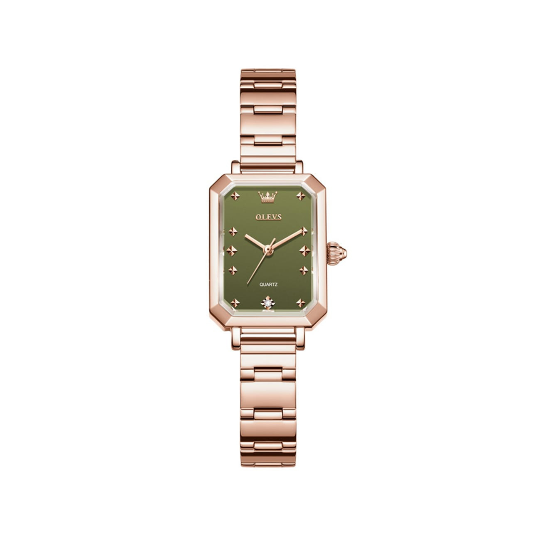 OLEVS 5660 Rosegold Ladies Quartz Watch Stainless Steel Band- Olive Dial