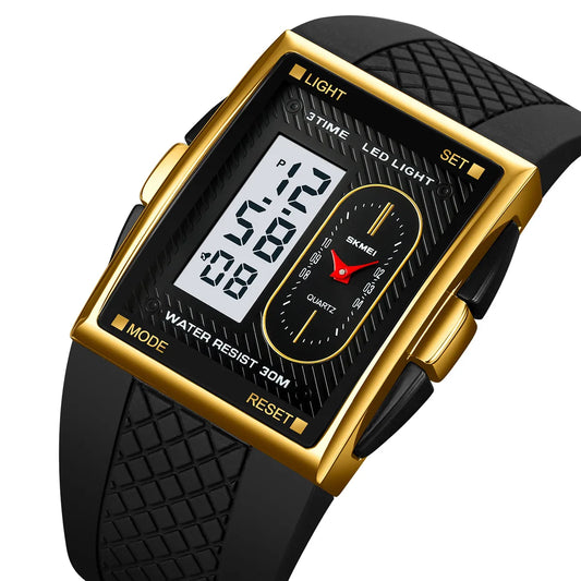 Skmei 2213 Waterproof Digital Analog Dual Time Sport Watch For Men - Gold