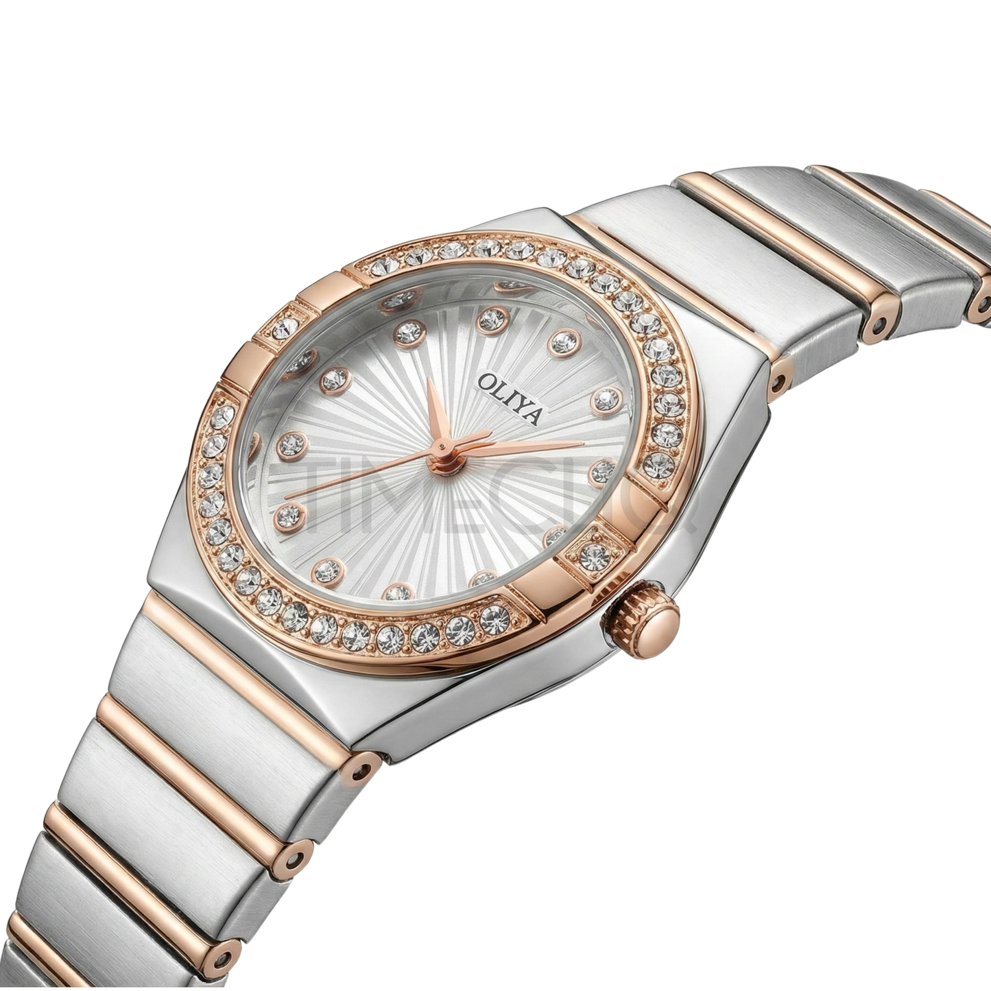 Oliya 990 Women’s Bracelet Watch with Crystal Bezel- White Dial