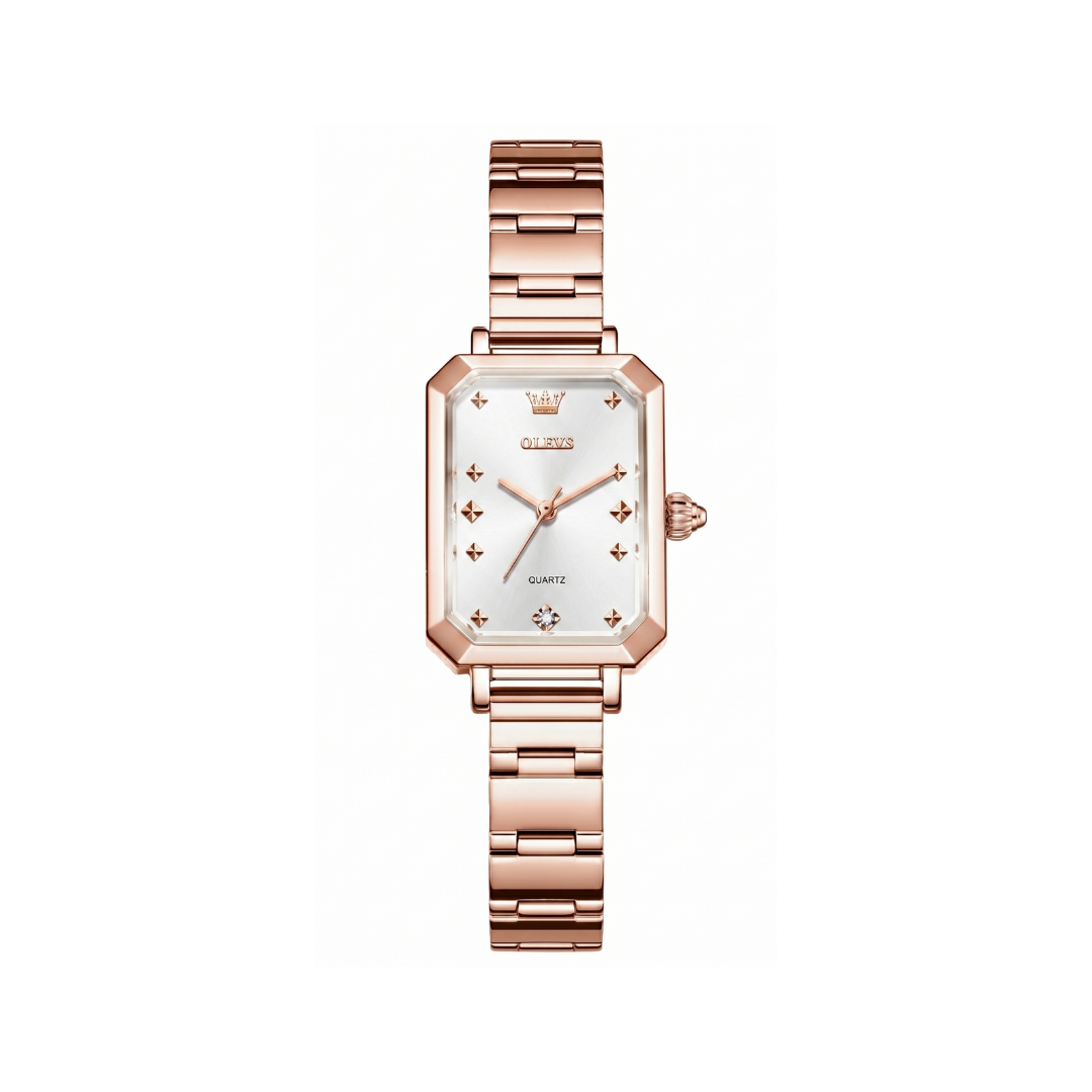 OLEVS 5660 Rosegold Ladies Quartz Watch Stainless Steel Band- White Dial