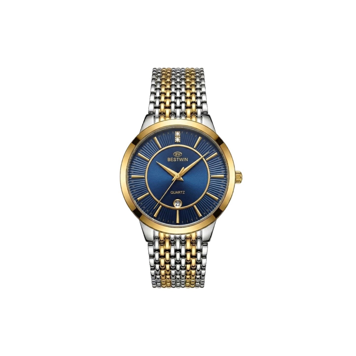 Bestwin 217M Classic Mesh Steel Quartz Men's Dual Tone Watch- Blue Dial