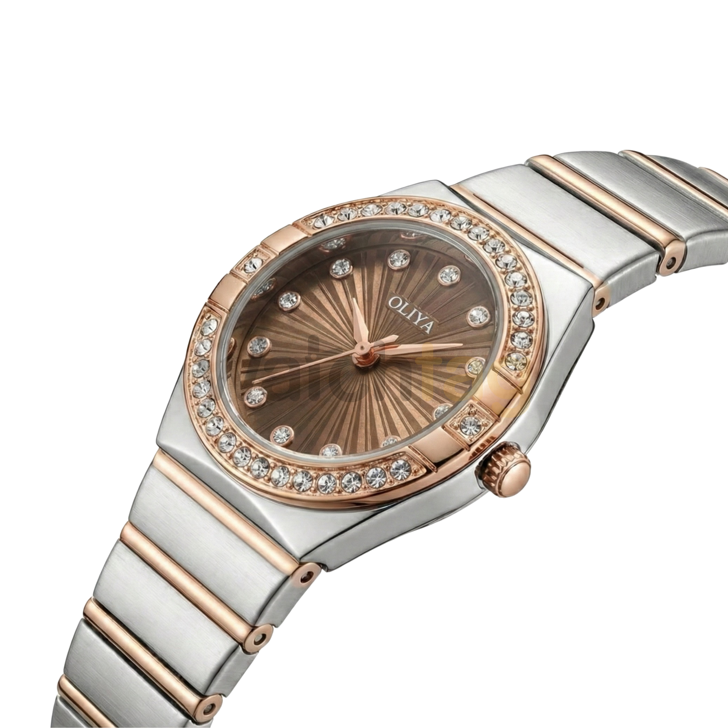 Oliya 990 Women’s Bracelet Watch with Crystal Bezel- Brown Dial