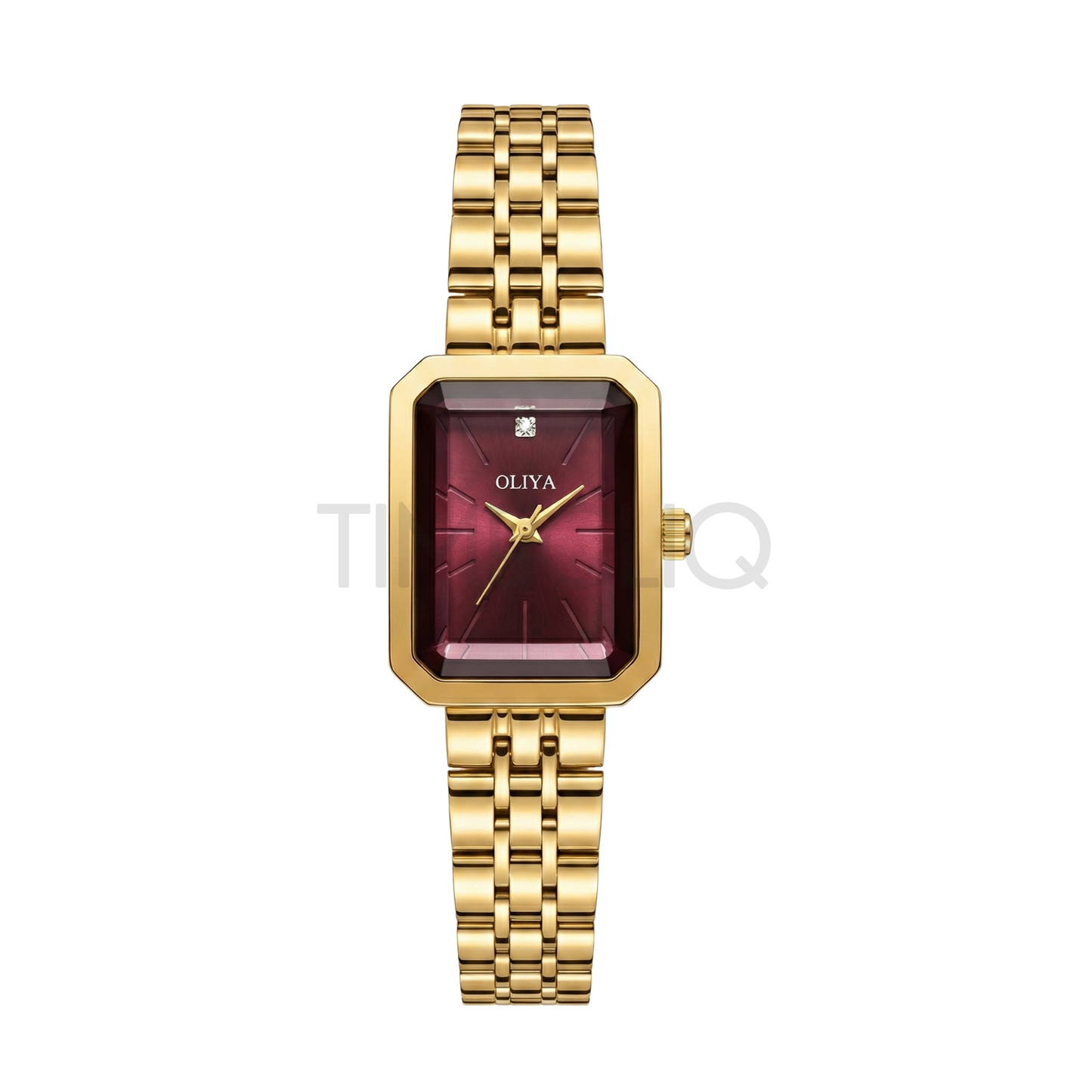 Oliya 1690 Women’s Gold Watch – Wine Red Dial | Stylish Ladies Watch