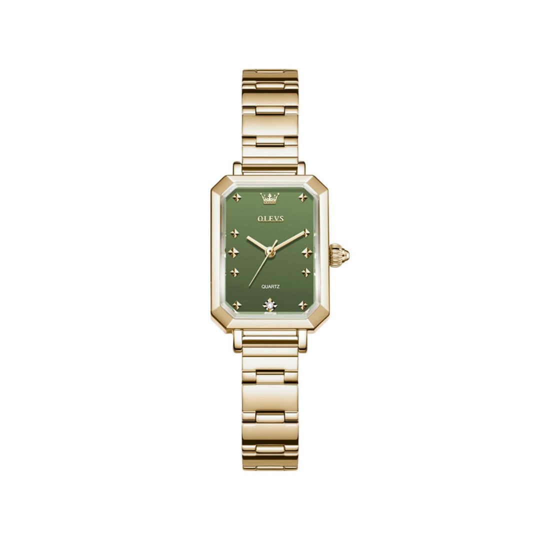 OLEVS 5660 Gold Ladies Quartz Watch Stainless Steel Band- Olive Dial