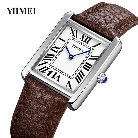 Yhmei 8218 Classic square leather straps Business Unisex Wrist watch