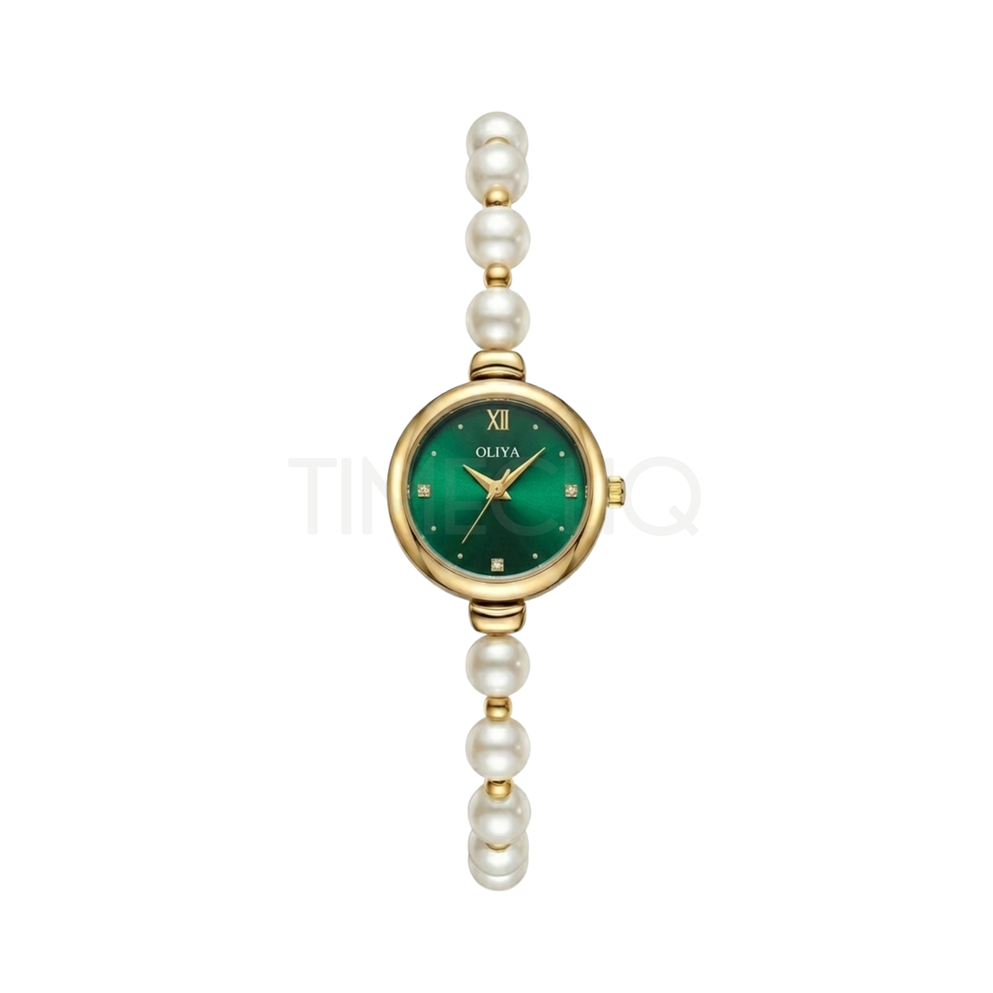Oliya 993 Women’s Pearl Bracelet Wristwatch – Elegant Deep Green Dial Ladies Watch