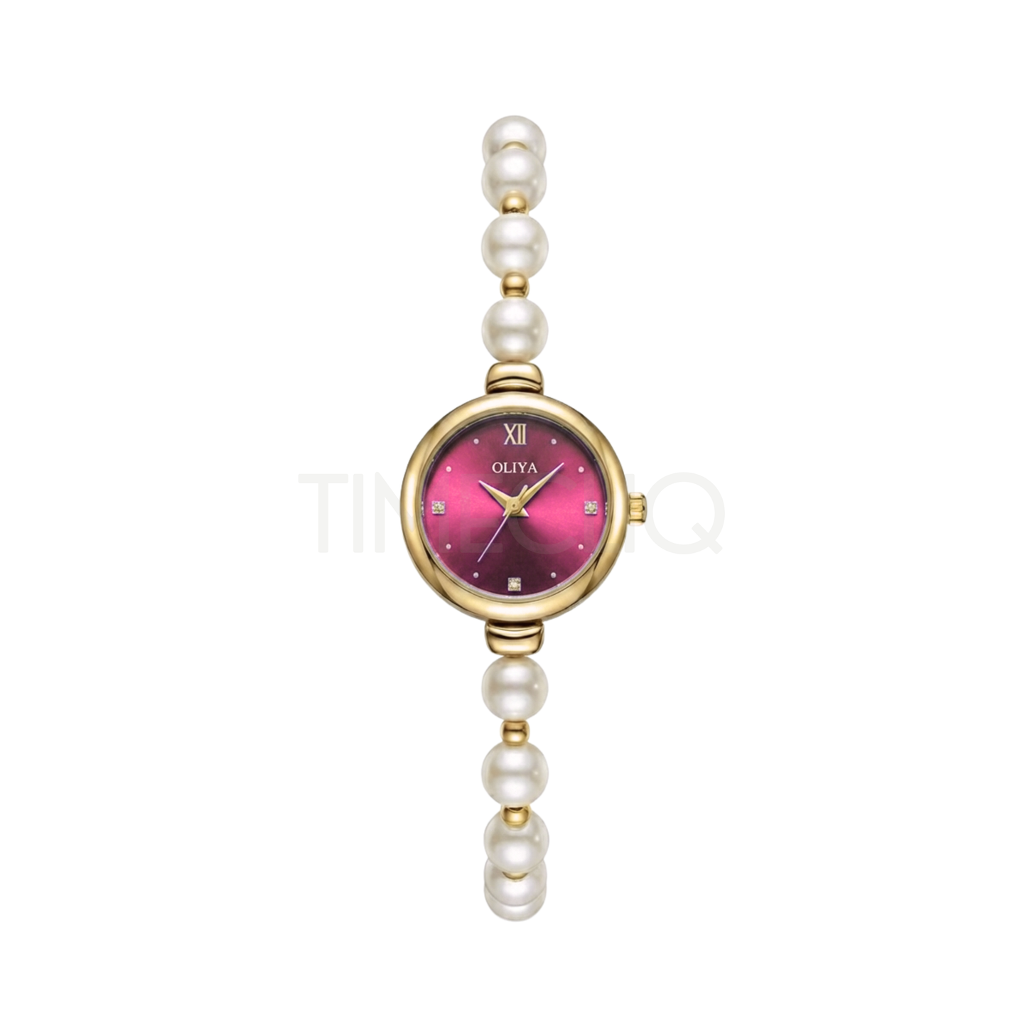 Oliya 993 Women’s Pearl Bracelet Wristwatch – Elegant Deep Pink Dial Ladies Watch