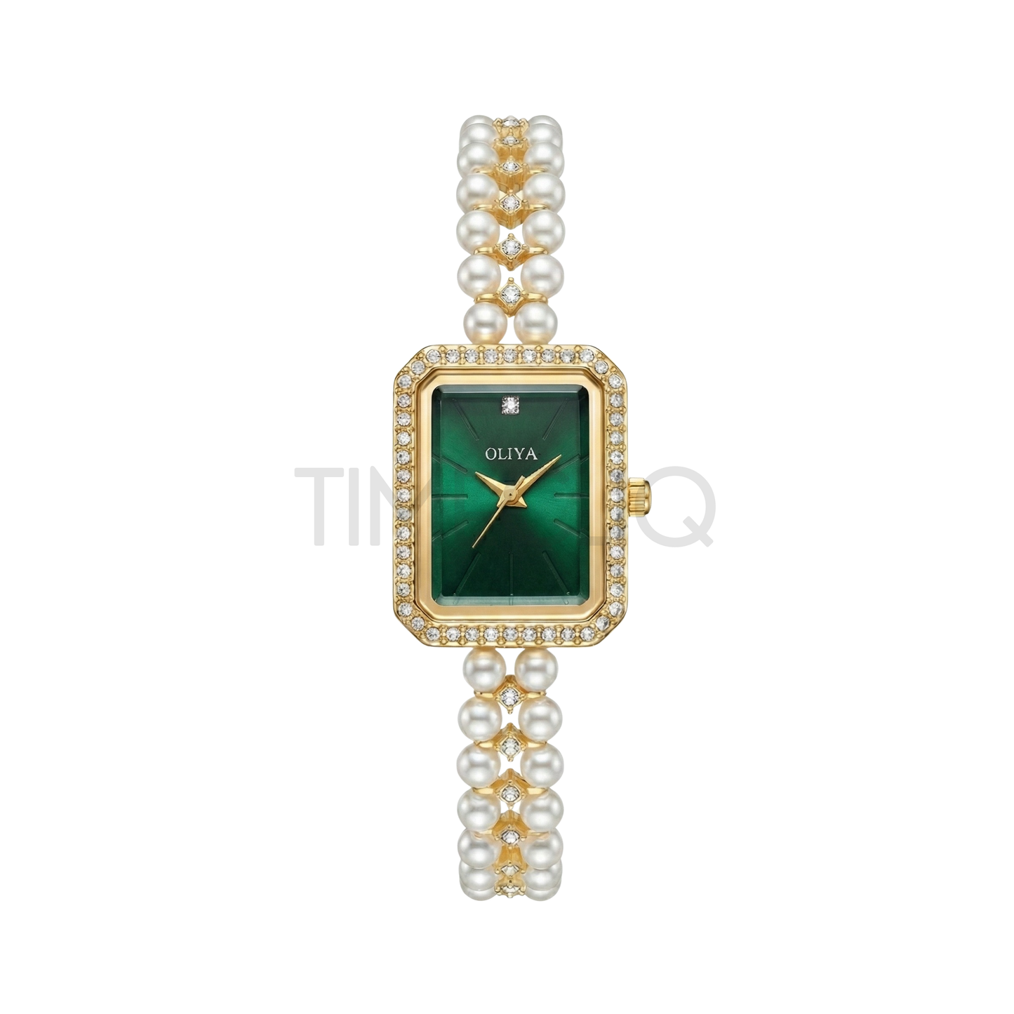 Oliya 186 Women’s Luxury Pearl Bracelet Watch – Green Dial | Elegant Ladies Wristwatch