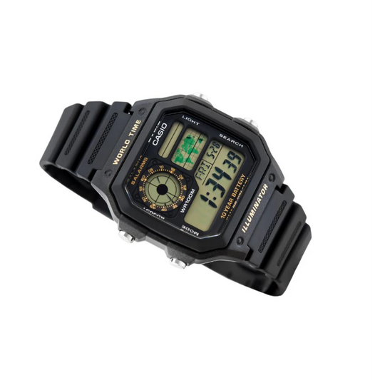 Casio Youth World Time Digital Resin Belt Watch AE-1200WH-1BVD