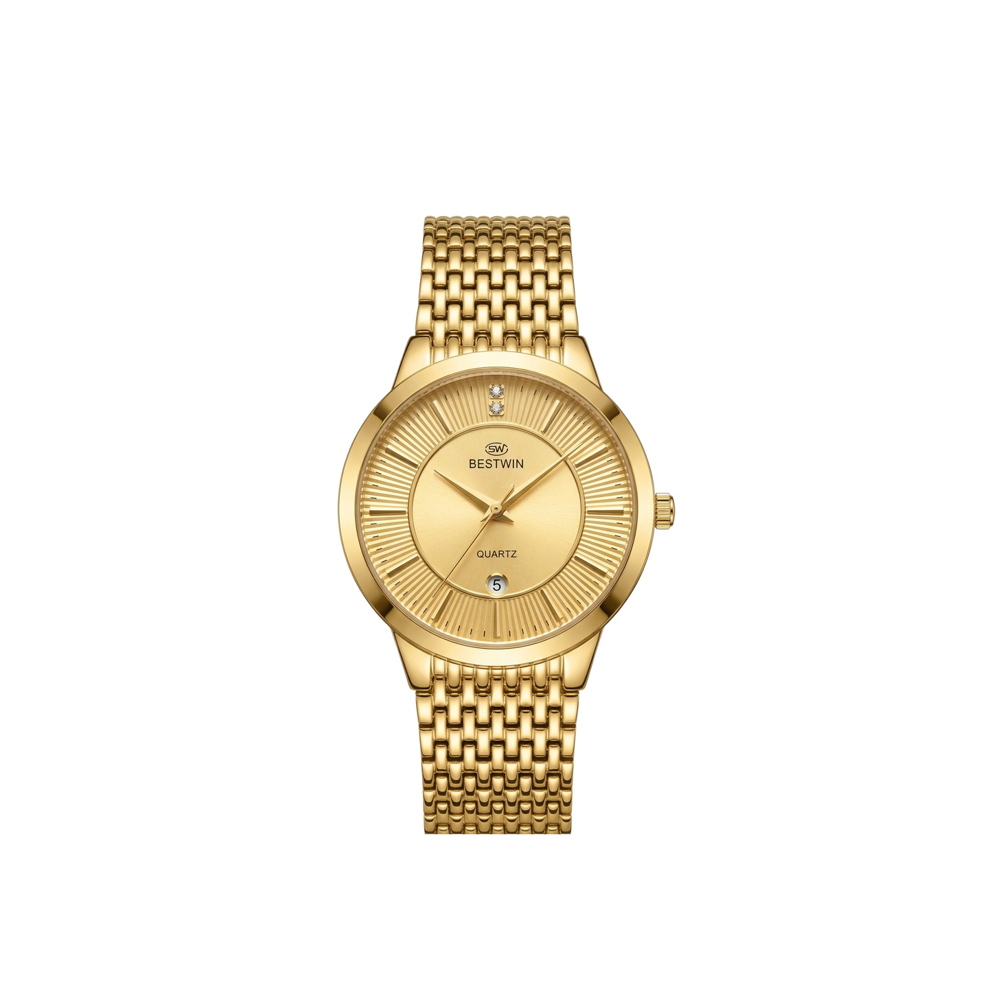 Bestwin 217M Classic Mesh Steel Quartz Men's Gold Watch- Full Gold