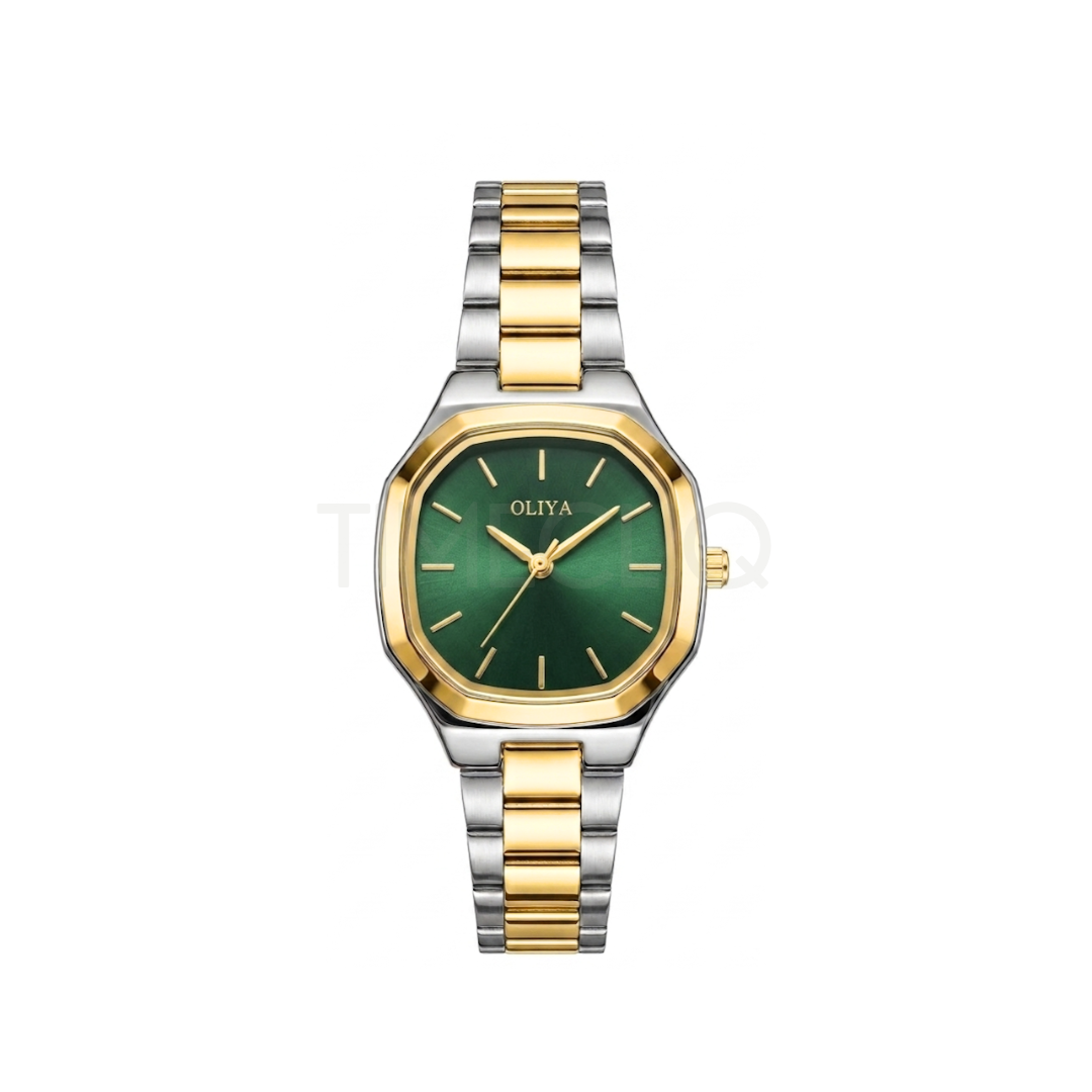 Oliya 831 Women’s Two Toned Watch – Green Dial | Elegant Ladies Wristwatch