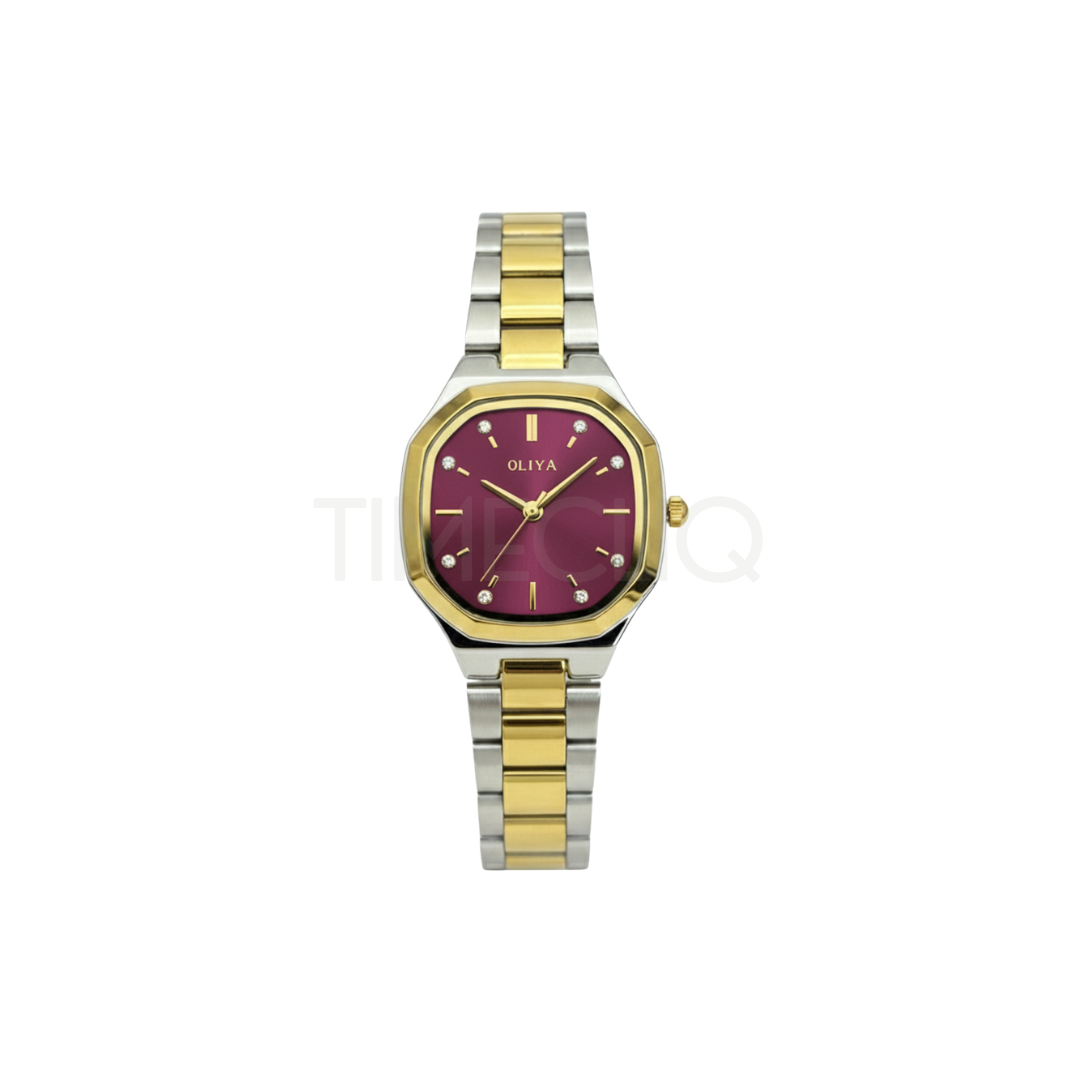 Oliya 831 Women’s Two Toned Watch – Wine Dial | Elegant Ladies Wristwatch