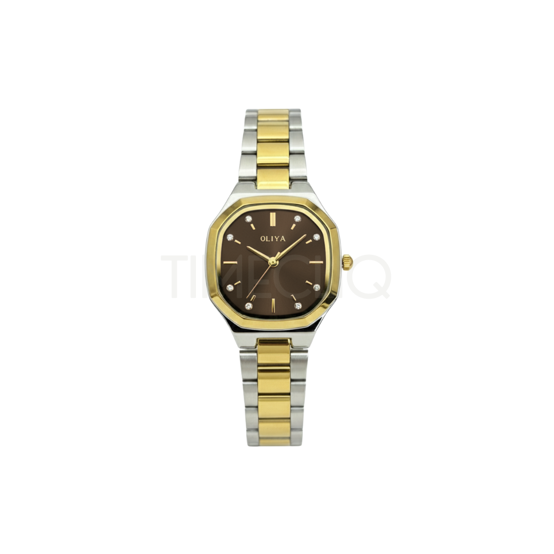 Oliya 831 Women’s Two Toned Watch – Brown Dial | Elegant Ladies Wristwatch