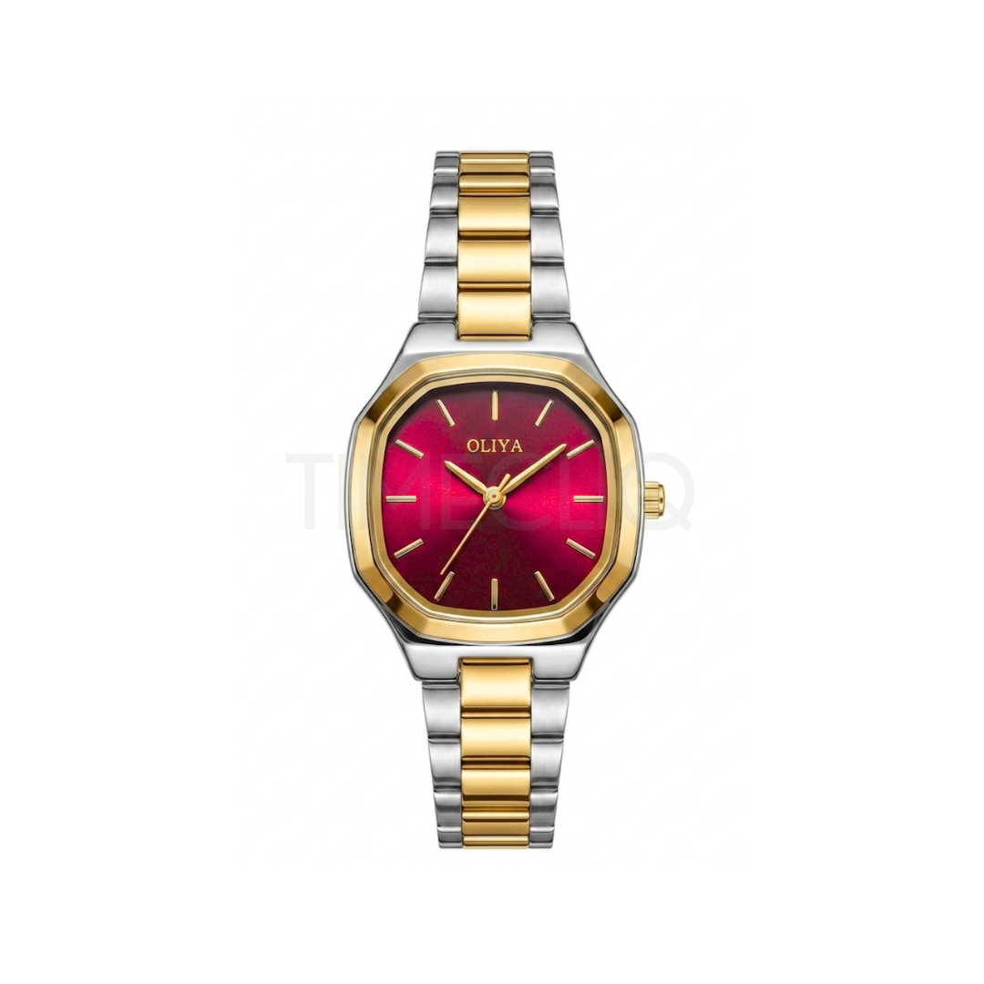 Oliya 831 Women’s Two Toned Watch – Red Dial | Elegant Ladies Wristwatch