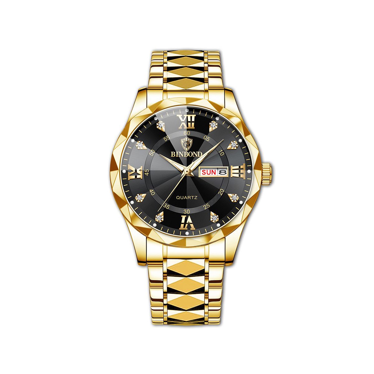 BINBOND 2521 Quartz Luminous Stainless Steel Watch For Men-Gold Black
