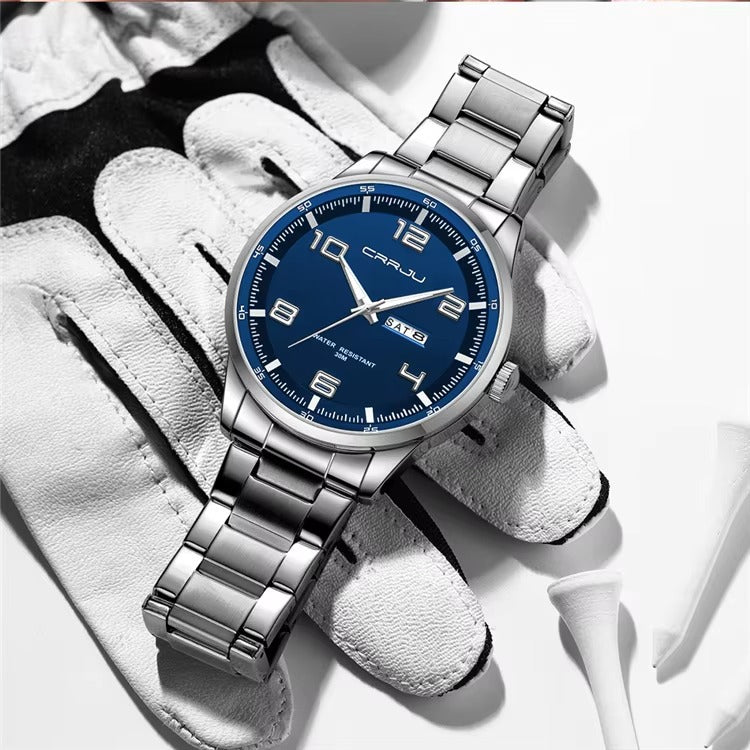 CRRJU 5005 Casual Day Date Stainless Steel Men's Watch-Silver Blue