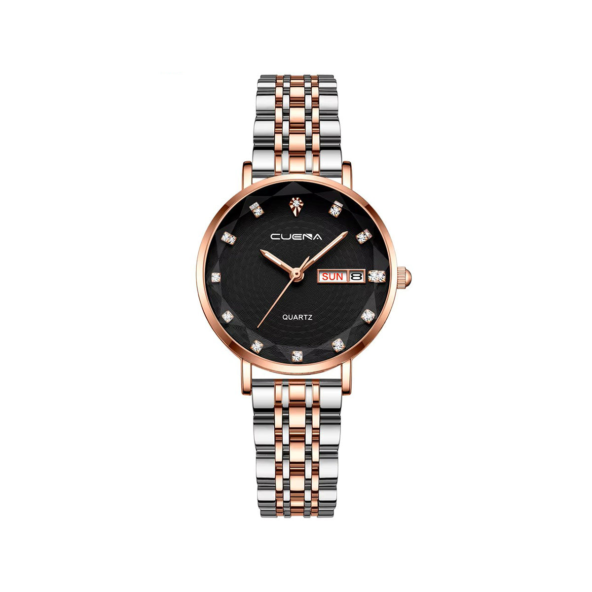 CUENA 6002 Luxury Date Rhinestone Bracelet Ladies Watch-Black