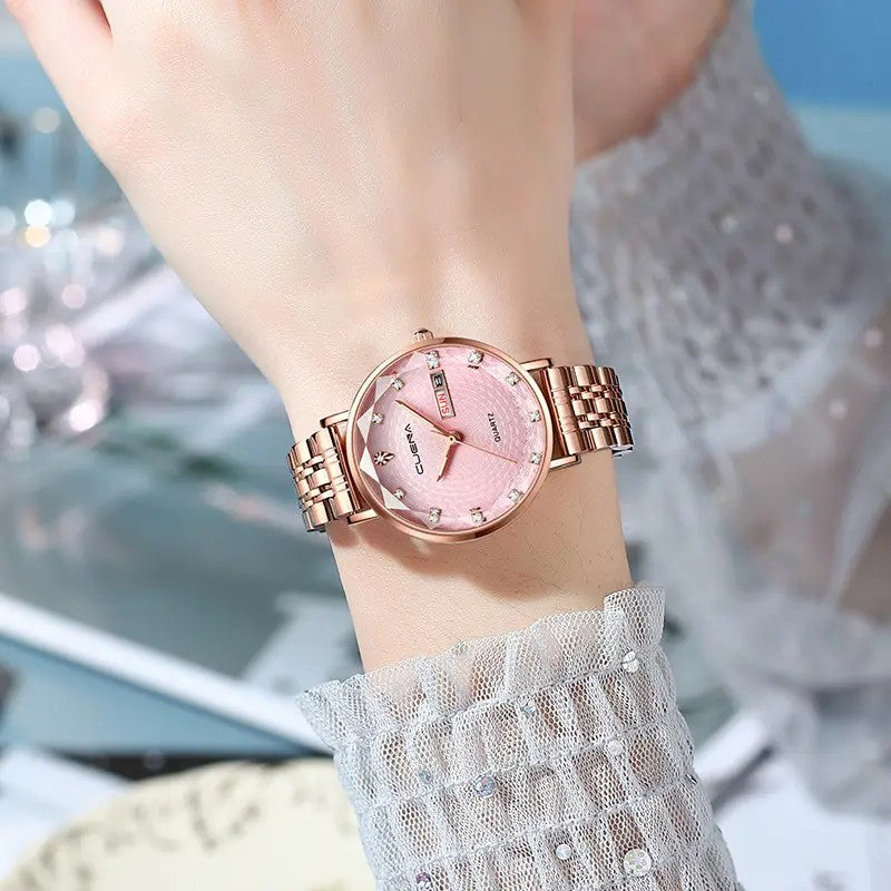 CUENA 6002 Luxury Date Rhinestone Bracelet Ladies Watch-Pink