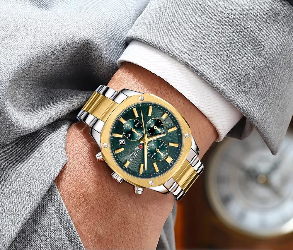 CURREN 8490 Chronograph Stainless Steel Men’s Watch-Gold Green