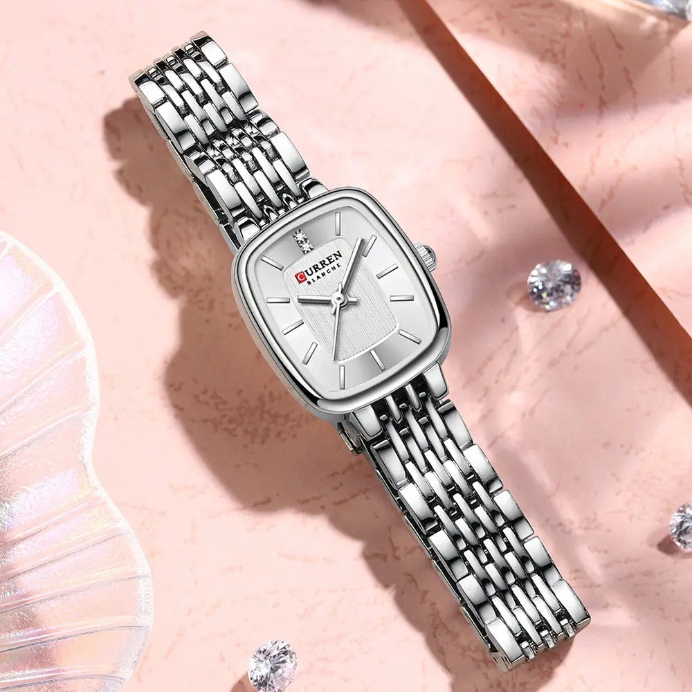 CURREN 9093 Luxury Square Stainless Steel Ladies Watch-Silver