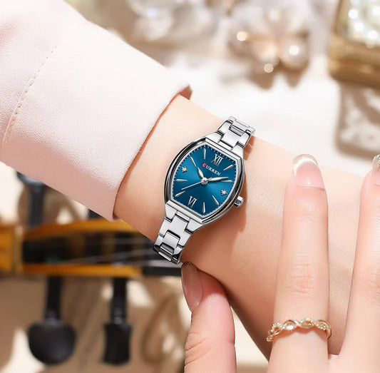 CURREN 9112 Women’s Stainless Steel Watch – Silver & Blue Elegant Design