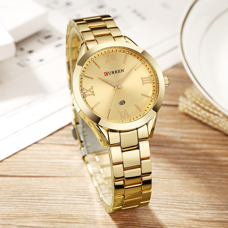 Curren C9007L Classic Women Watch with Date – Gold