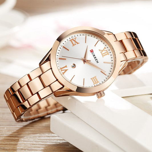 Curren C9007L Classic Women Watch with Date – Rose Gold & Silver