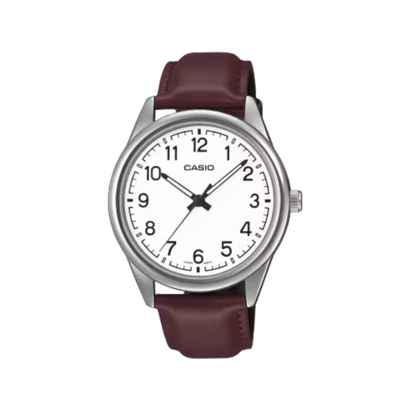 Casio MTP-V005L-7B4 Minimalist White Dial Leather Strap Dress Watch
