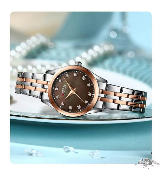 Curren 9111 Simple Diamonds Design Ladies Watch-Rose Brown