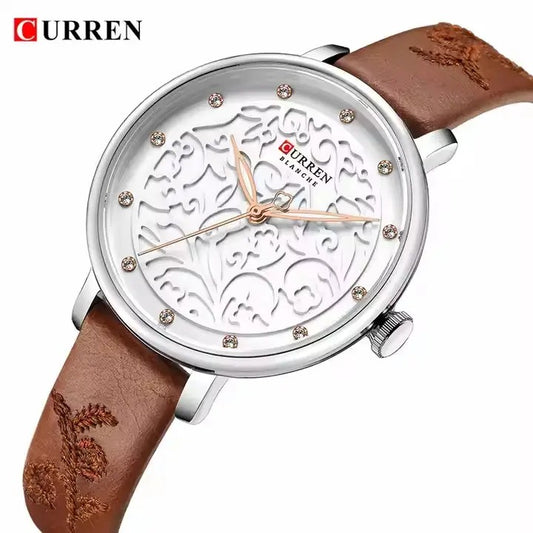 CURREN 9046 Creative Rhinestone Luxury Women Belt Wristwatch- Brown