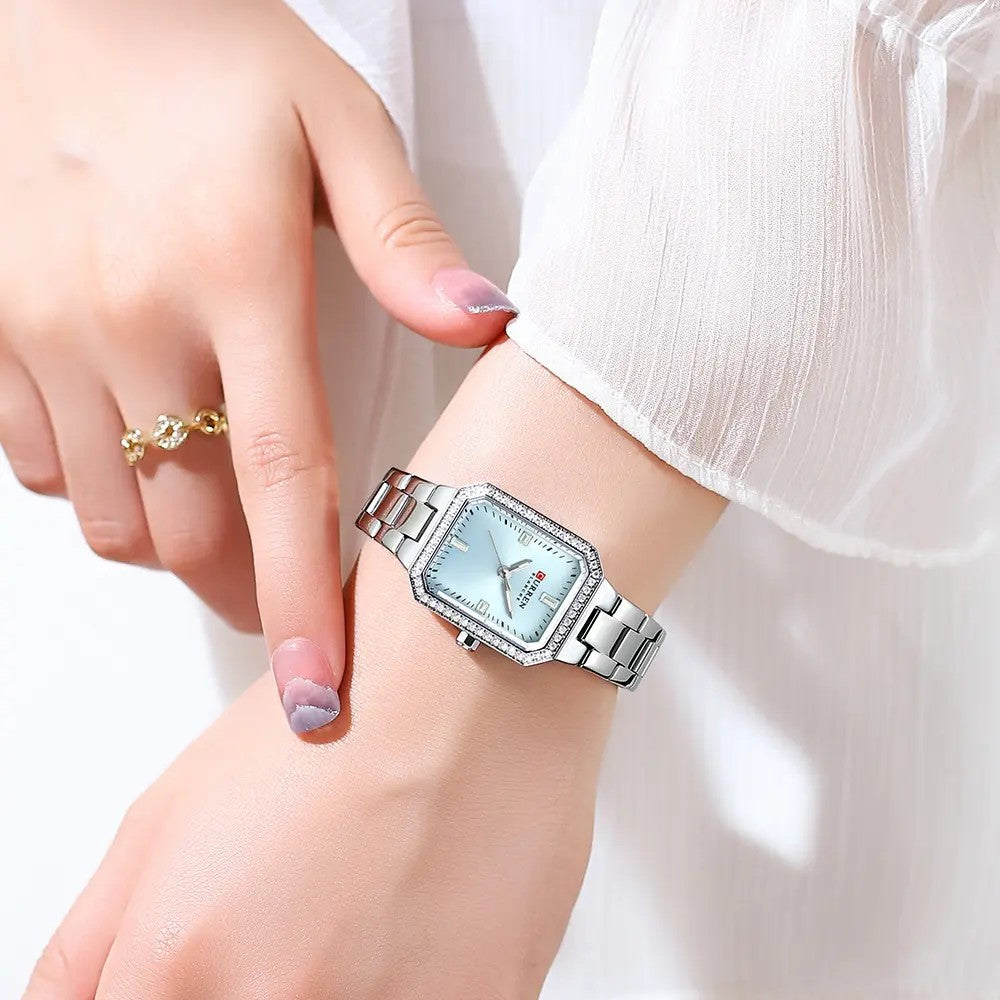 CURREN 9102 Casual Quartz Stainless Steel Ladies Watch- Silver