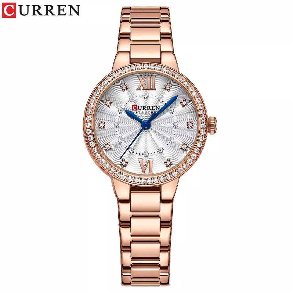 Curren 9085 Creative Stainless Steel Watch for Women - Rose Gold & White