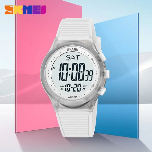 Skmei 1980 simple water resistant 39mm dial sport digital watch- White