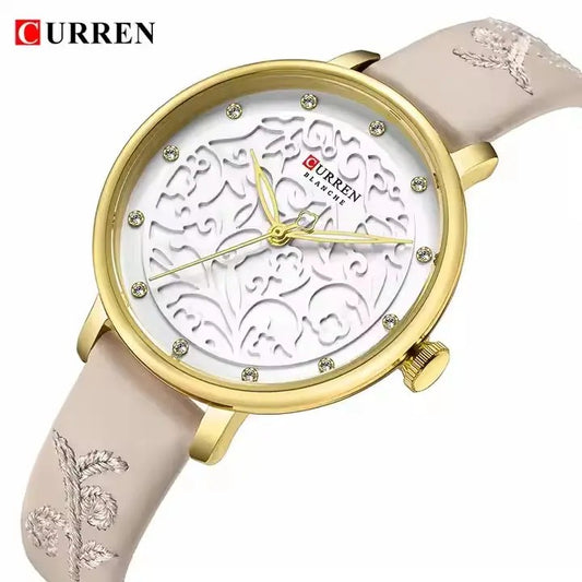 CURREN 9046 Creative Rhinestone Luxury Women Belt Wristwatch- Gold