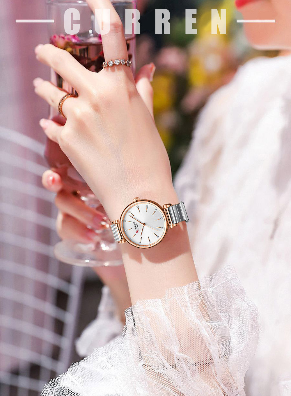 Curren 9081 Quartz Wristwatches for Women - Silver & White