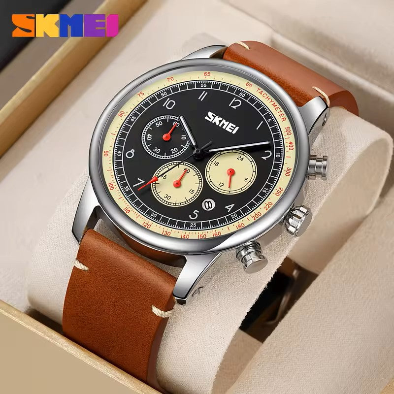 SKMEI 9318 Luxury Premium Leather Chronograph Classic Men's Watch