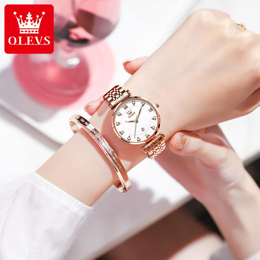 OLEVS 5866 Luxury Fashion Quartz watch for women- Rose Gold & white