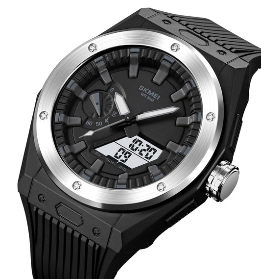 SKMEI 2103 Dual Time Digital Analog Quartz Men's Watch - Black Silver