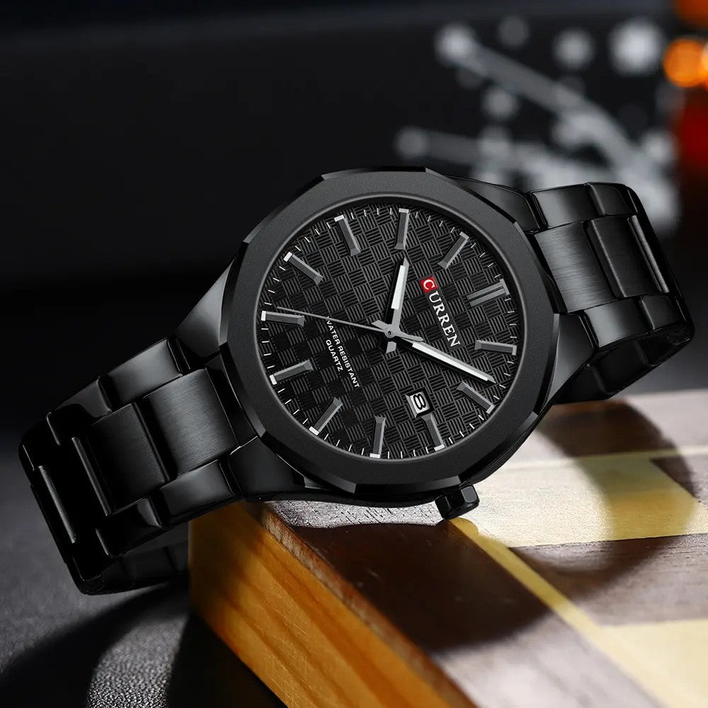 Curren 8477 Classical Luminous Reloj Hombre Quartz Stainless Steel Men’s Wrist-watch- Black