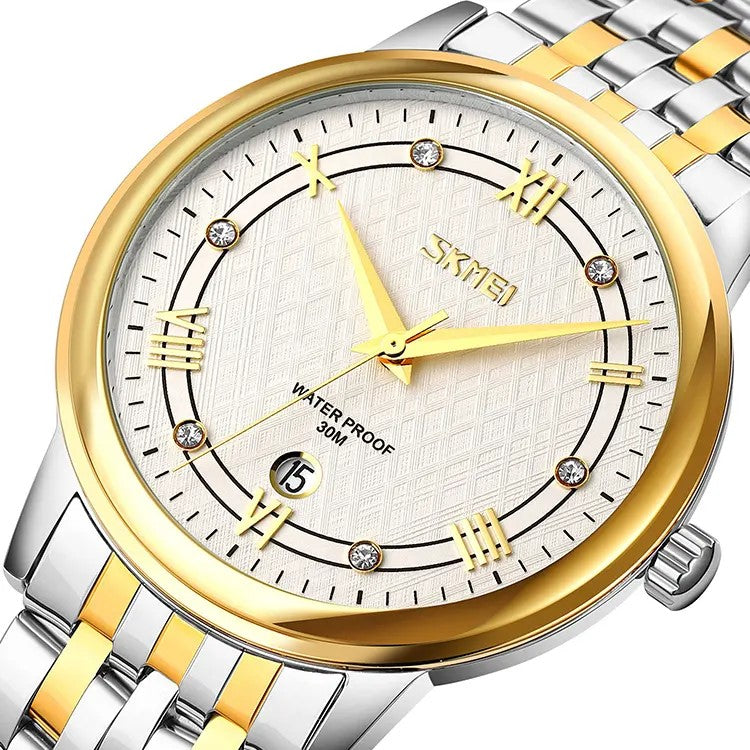 SKMEI 9272 Stainless Steel Watch for Men - Silver & Gold