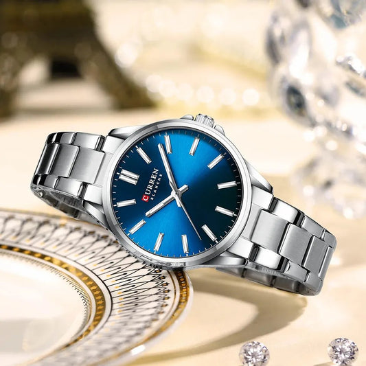CURREN 9090 Watches for Women – Silver & Blue