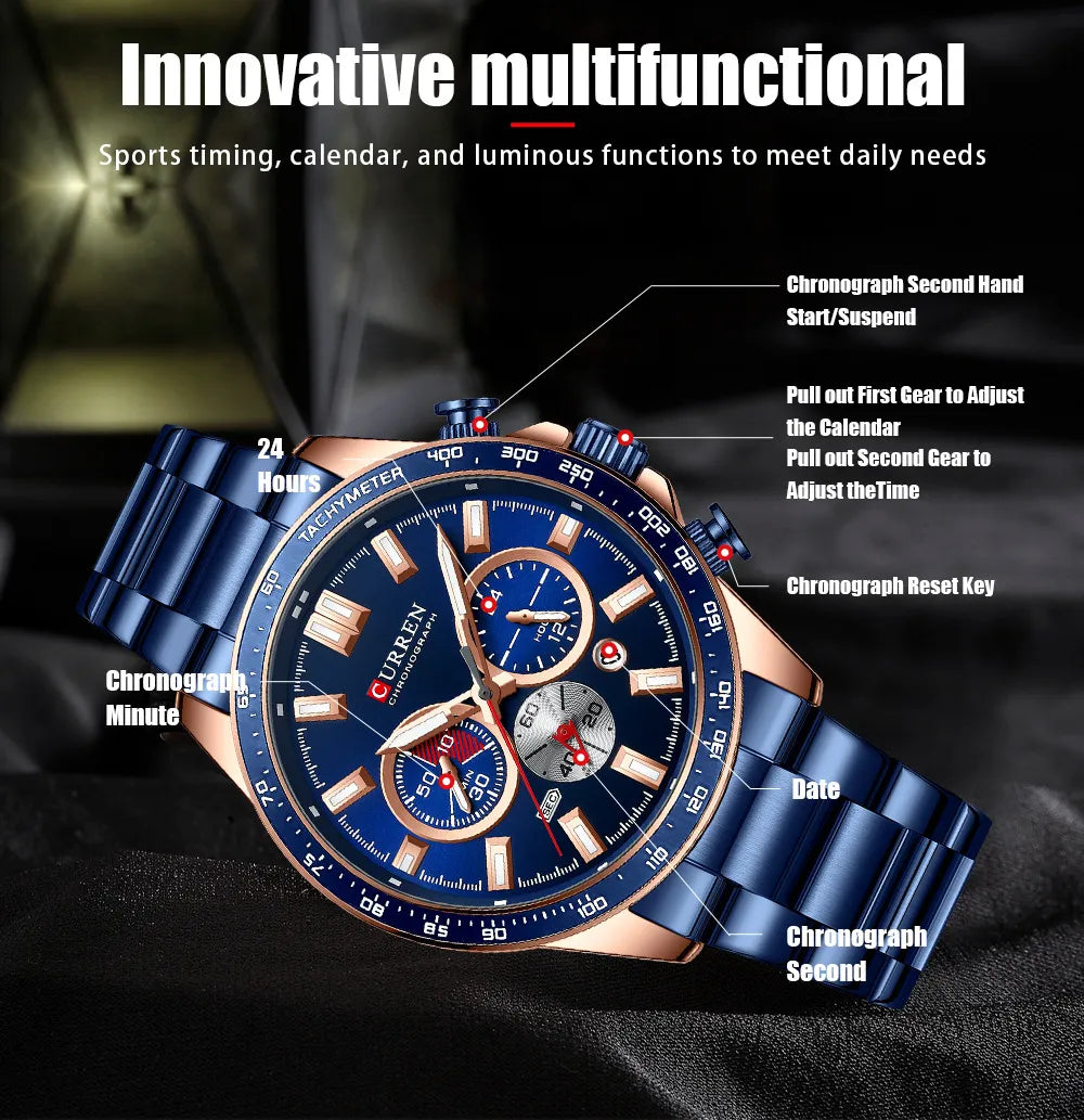 CURREN 8418 Chronograph Luminous Watch for Men - Blue