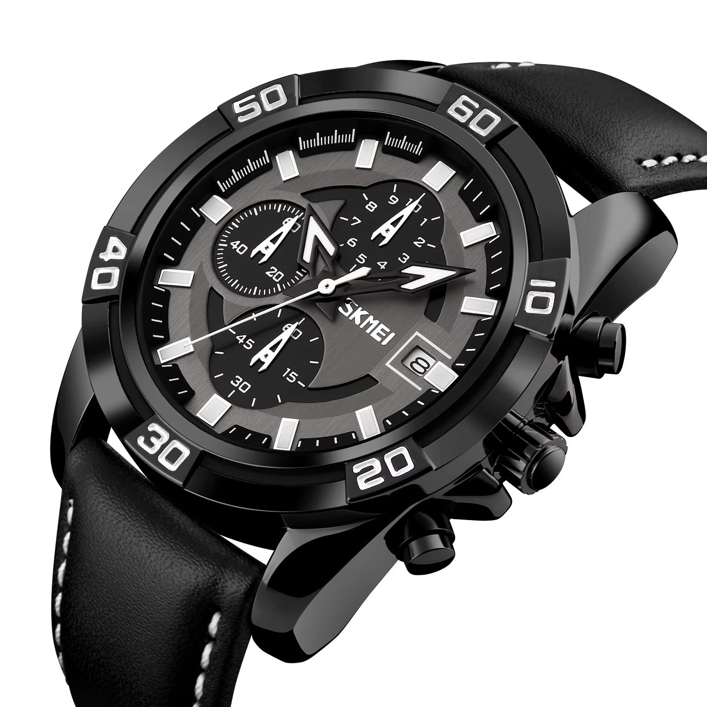 SKMEI 9156 Active Chronograph Leather Quartz Watch for Men- Black