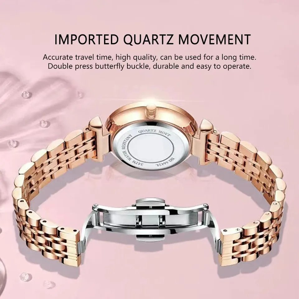 POEDAGAR 719 Trendy Wristwatch for Women - Rose Gold & Green