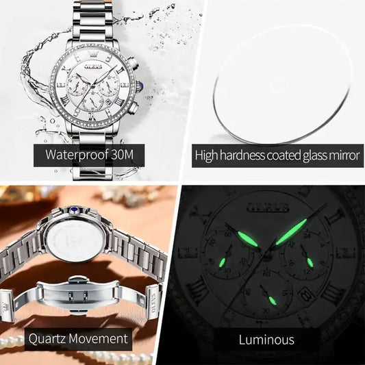 OLEVS 9976 Luxury Women's Chronograph Watch- Silver