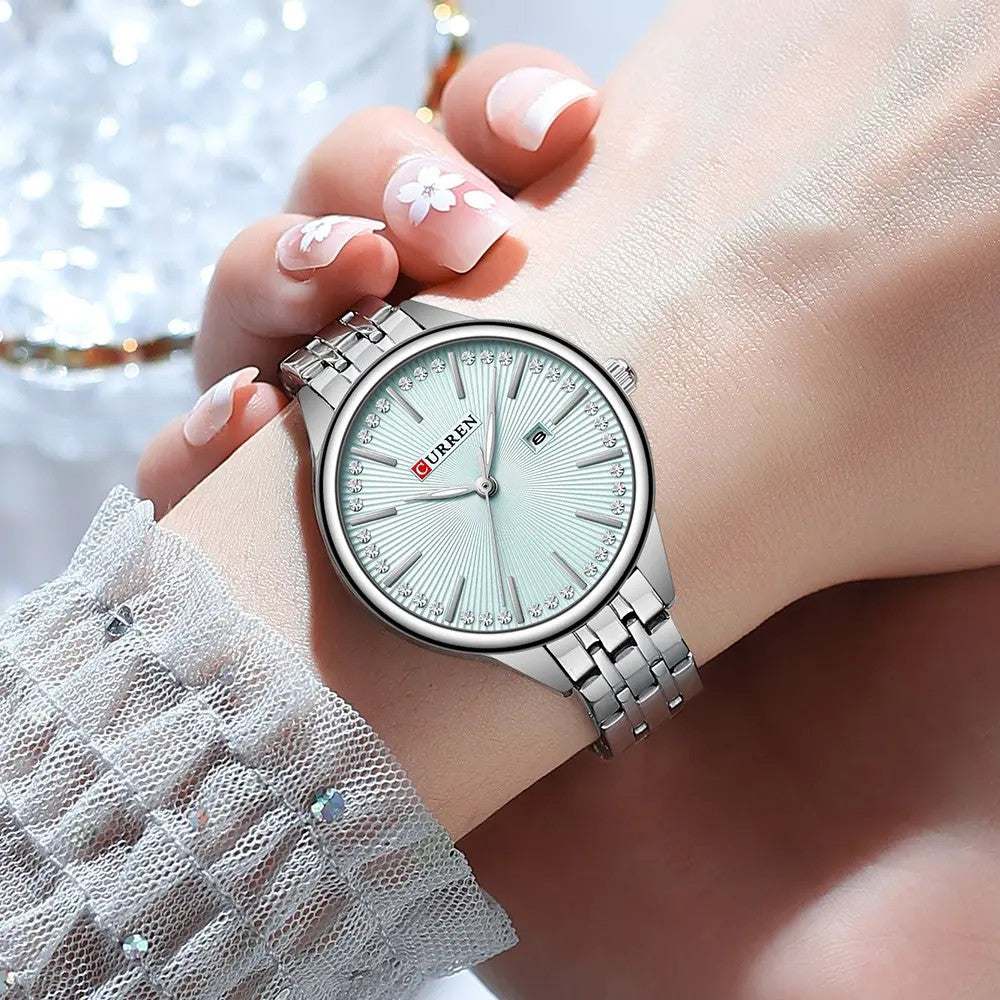 CURREN 9099 Small Dial Simple Stainless Steel Ladies Watch- Silver