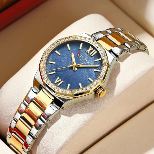 CURREN 9103 Fashion Luminous Quartz Stainless Steel Ladies Watch-Silver Gold & Blue